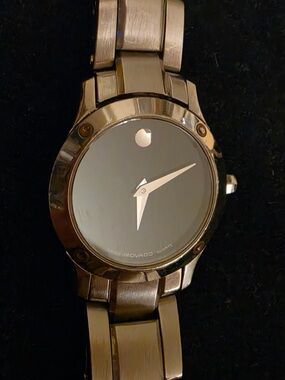 Movado Silver-Tone Bracelet Watch with Black Dial